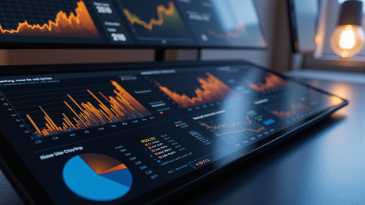 Strategic research dashboard displaying data charts, market analysis graphs, and predictive models on a modern analytical interface